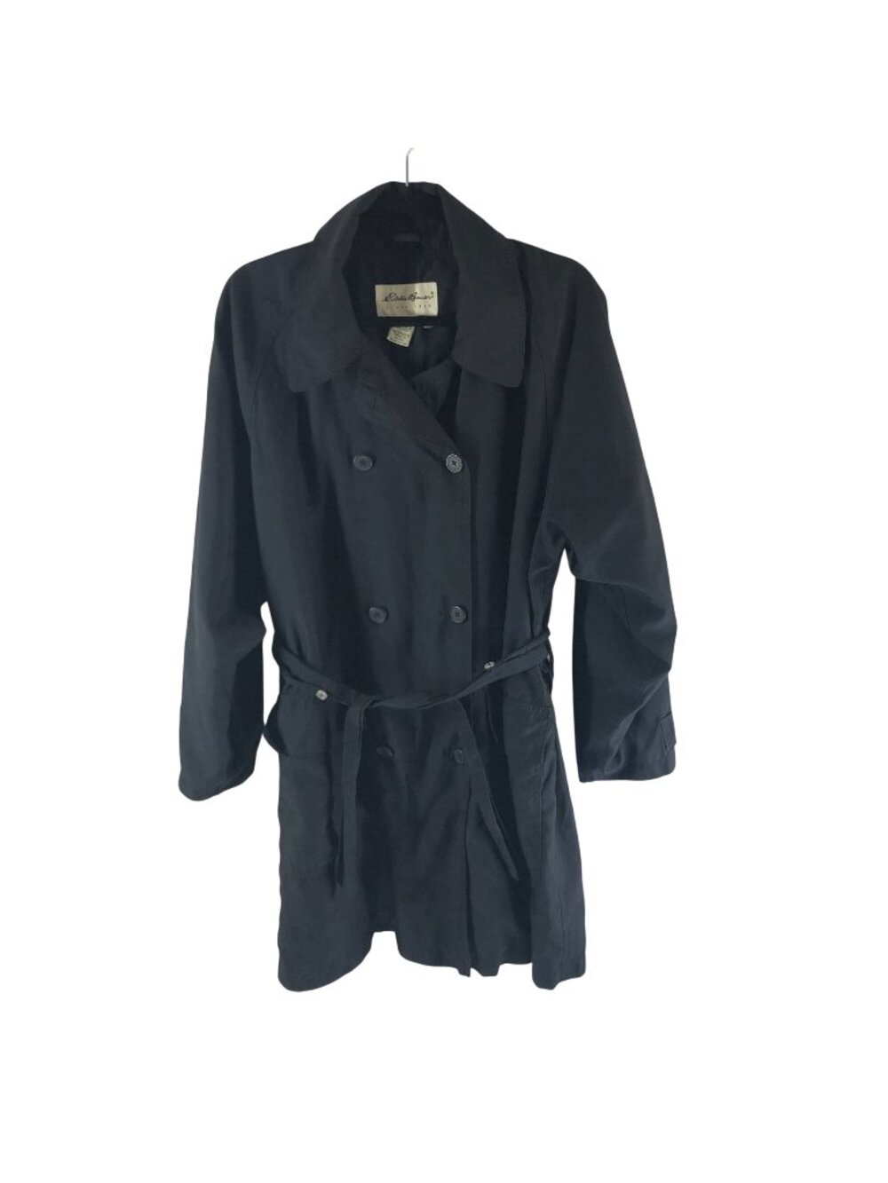 Eddie Bauer Womens Vintage Y2K Black Belted Trench Coat Size M Double-Breasted